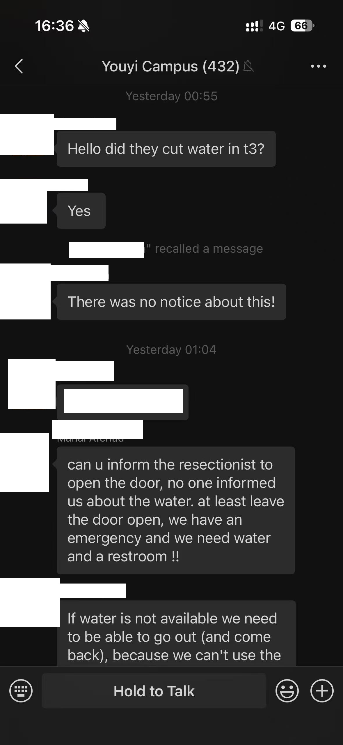 Supplied screenshot showing the first water outage messages
