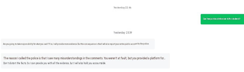 Supplied screenshot showing the direct message to ExpatRights