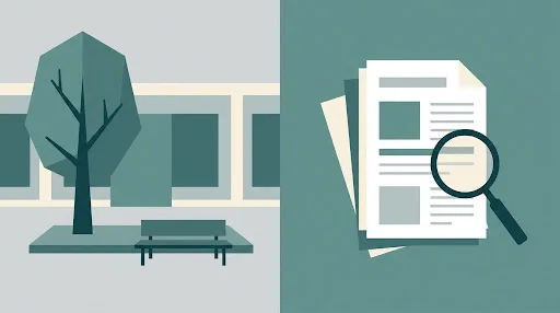 Illustrazione di un cortile scolastico e di documenti di segnalazione