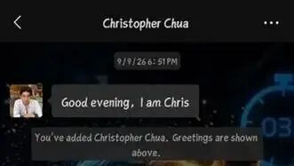 The account introduced itself as Chris on 9 September. This is the displayed account name, not an independently verified identity.