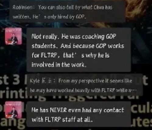 Robinson’s explanation of the working connection, alongside his denial that Chua had contact with FLTRP staff. Both statements remain visible.